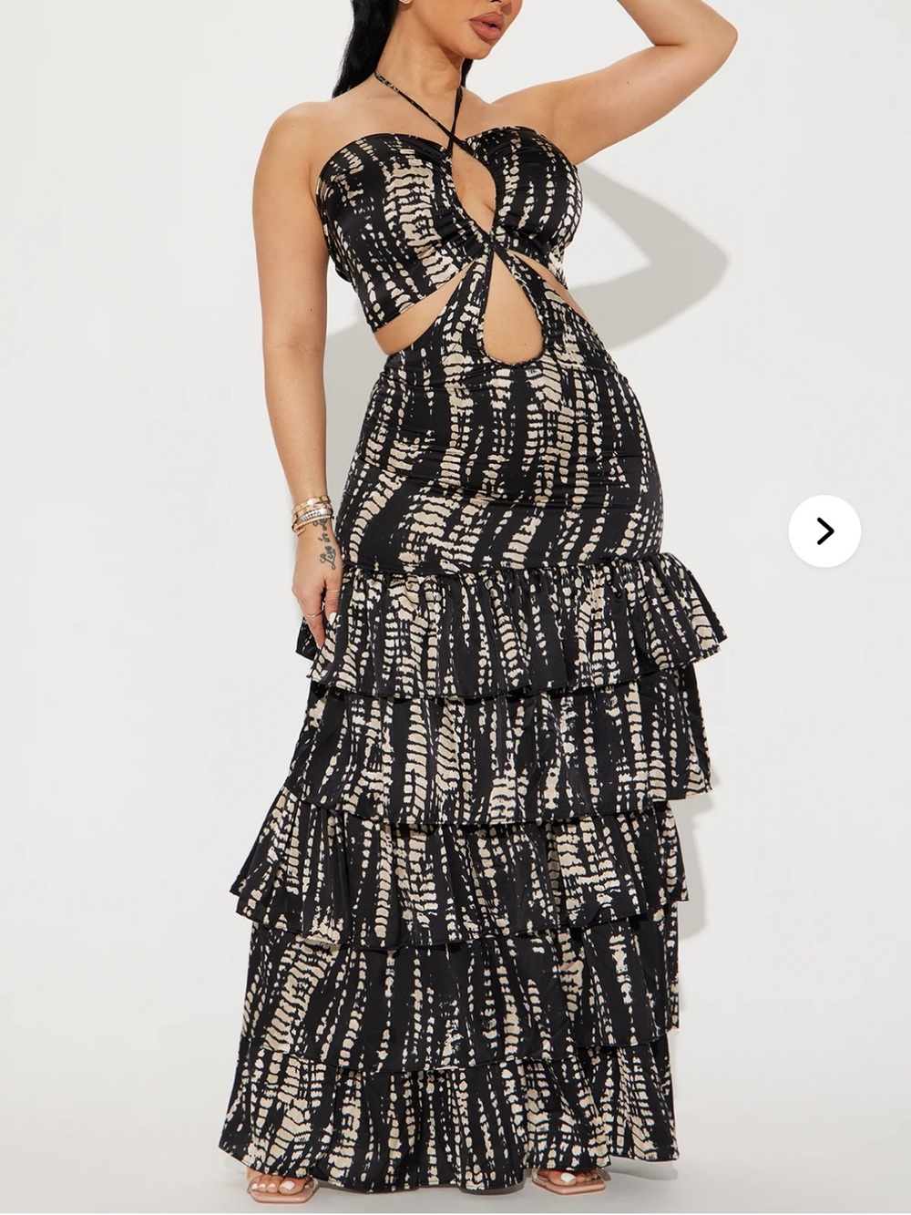 Fashion Nova Black & Beige Cutout Tiered Maxi Dress